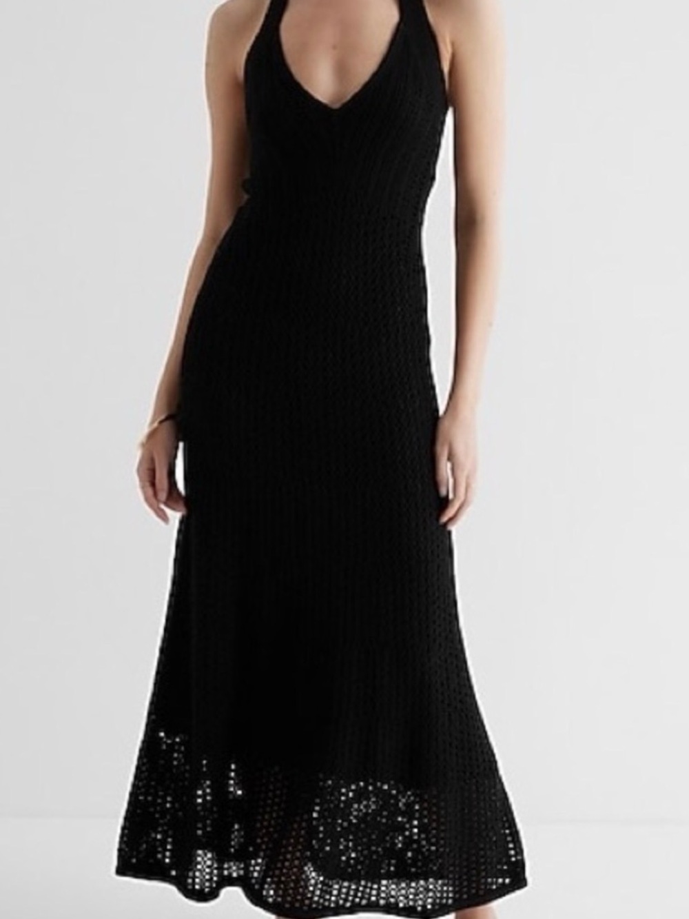 Express Black Crochet Backless Halter Maxi - Picture 2 of 9